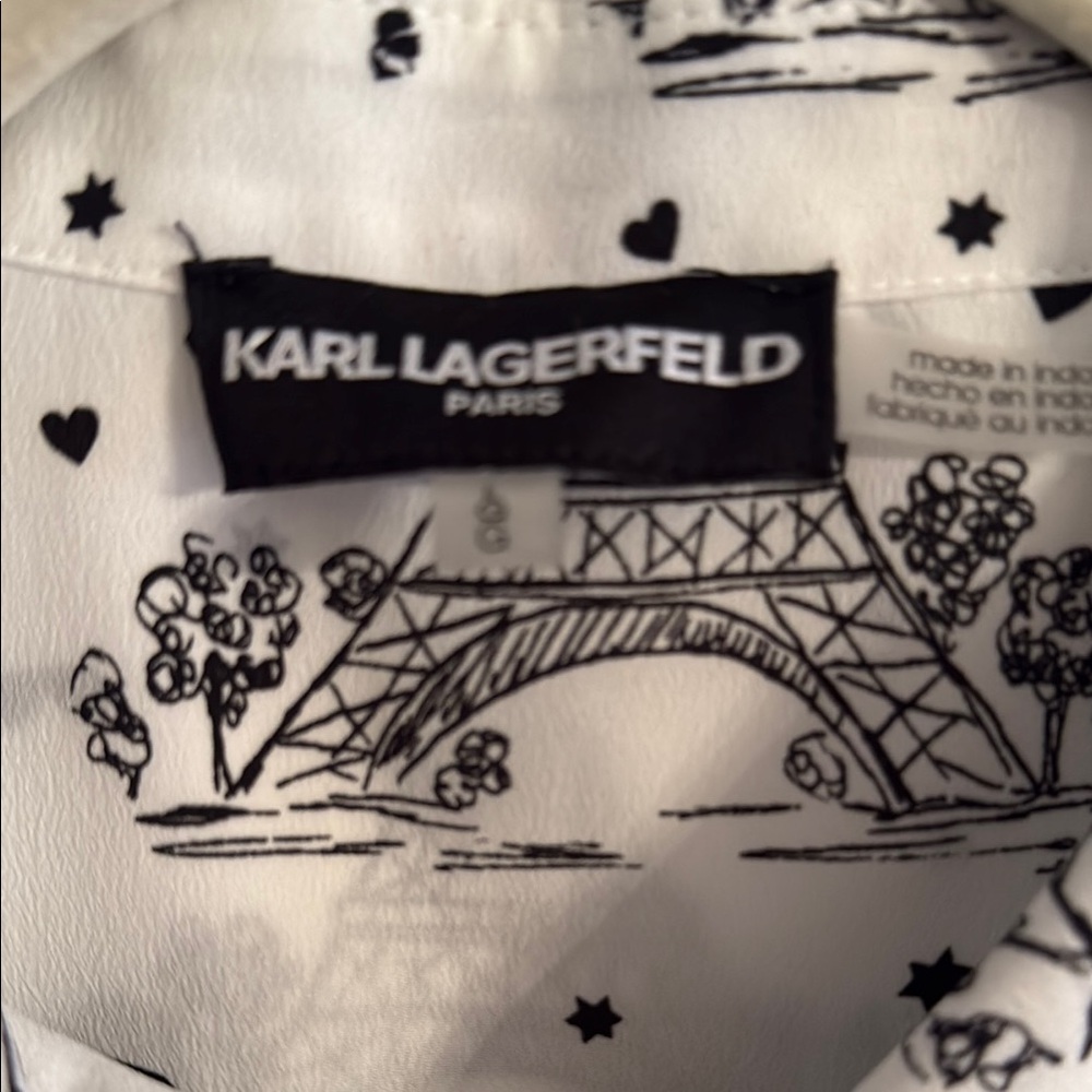 Karl Lagerfeld Parisian Eiffel Tower Print Blouse - Picture 2 of 5